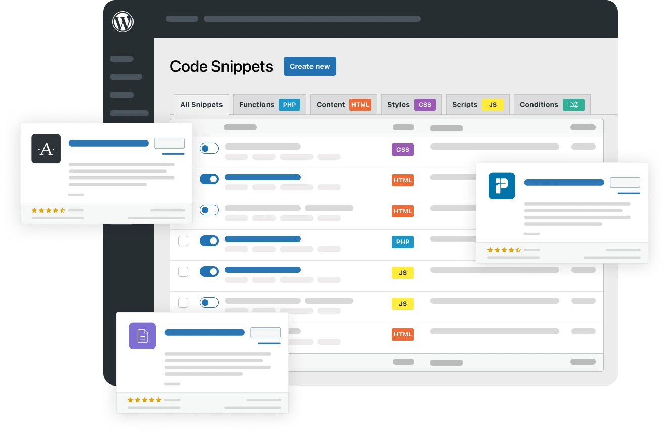 Illustration graphic of the Code Snippets plugin UI