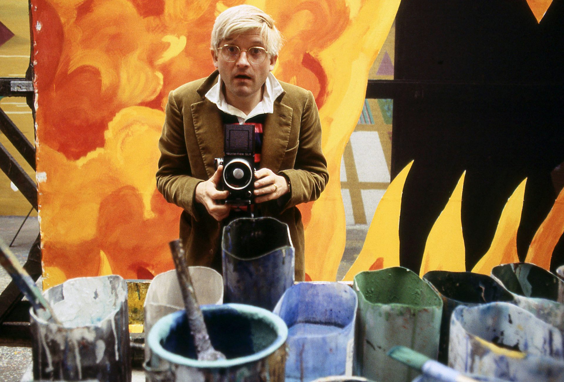 The artist David Hockney on the set of an opera at Glyndbourne