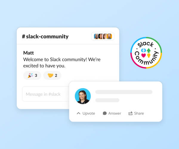 Sample conversation in the Slack UI, welcoming a new Slack Community member.
