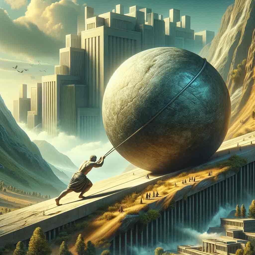 Sisyphus Sisyphus rollt den Stein