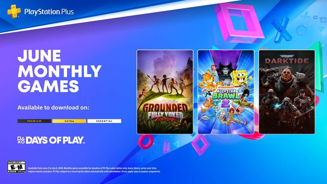 PlayStation Plus Monthly Games for June: Grounded Fully Yoked Edition, Nickelodeon All-Star Brawl 2, Warhammer 40,000: Darktide
