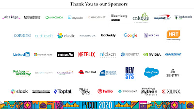 PyCon 2020 Online Sponsors Slide of the 41 sponsors that are financially supporting PyCon 2020 Online