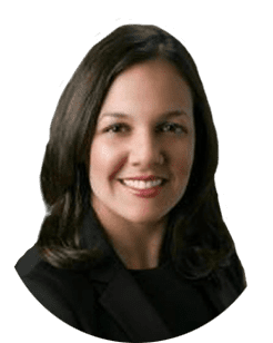 A portrait of a woman in a black suit.