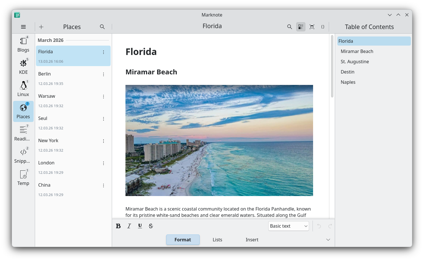 Markdown document opened in Marknote