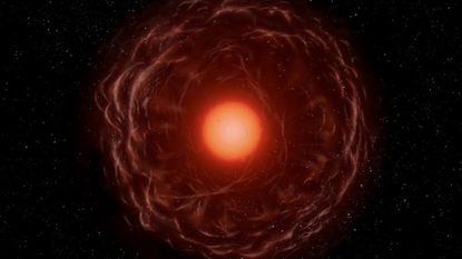 An illustration of a glowing sun surrounded by red glowing gas.