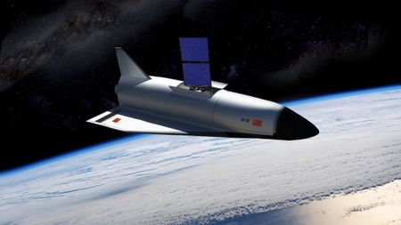 An artist's illustration of what the Shenlong space plane might look like in orbit around Earth