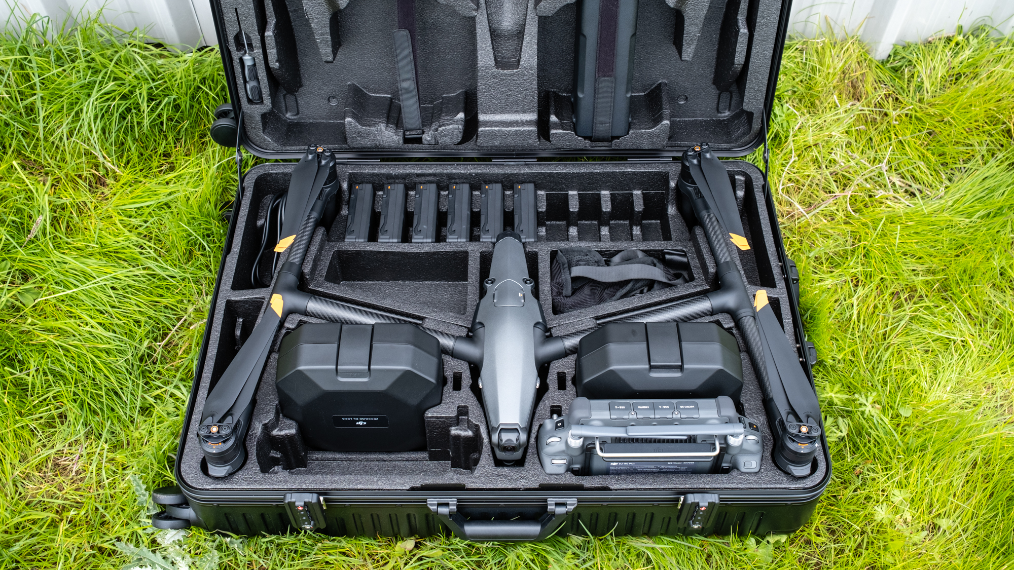DJI Inspire 3-drone in suitcase close up.