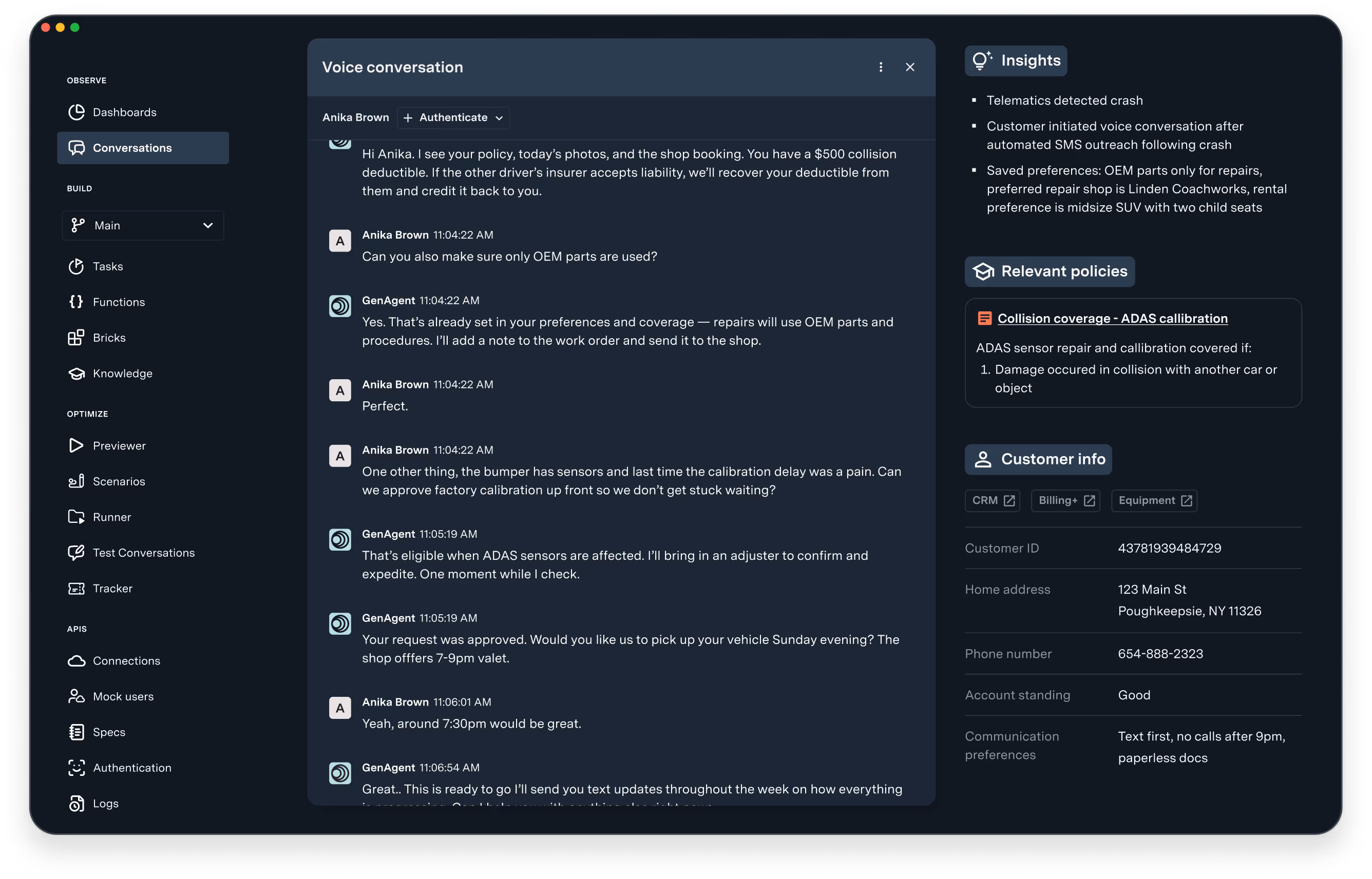 Dark mode of GenerativeAgent UI.