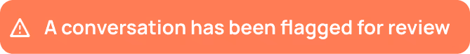 Warning icon with text stating 'A conversation has been flagged for review' on a red-orange background.