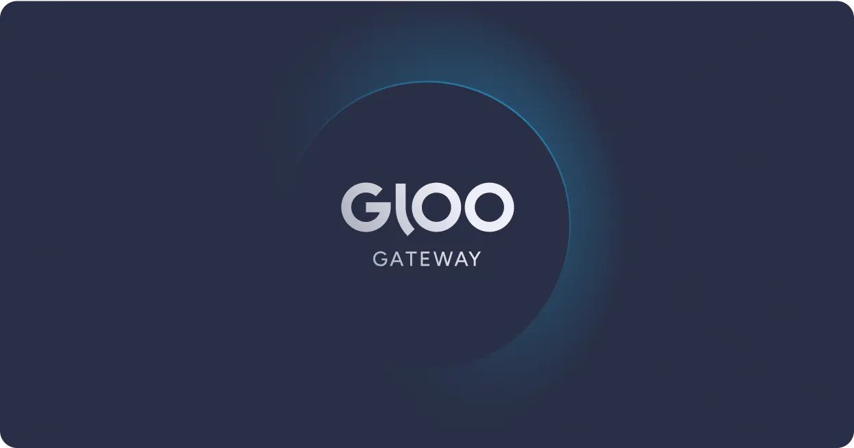 Gloo Gateway logo with stylized text on a dark blue background and a glowing circular design behind the text.