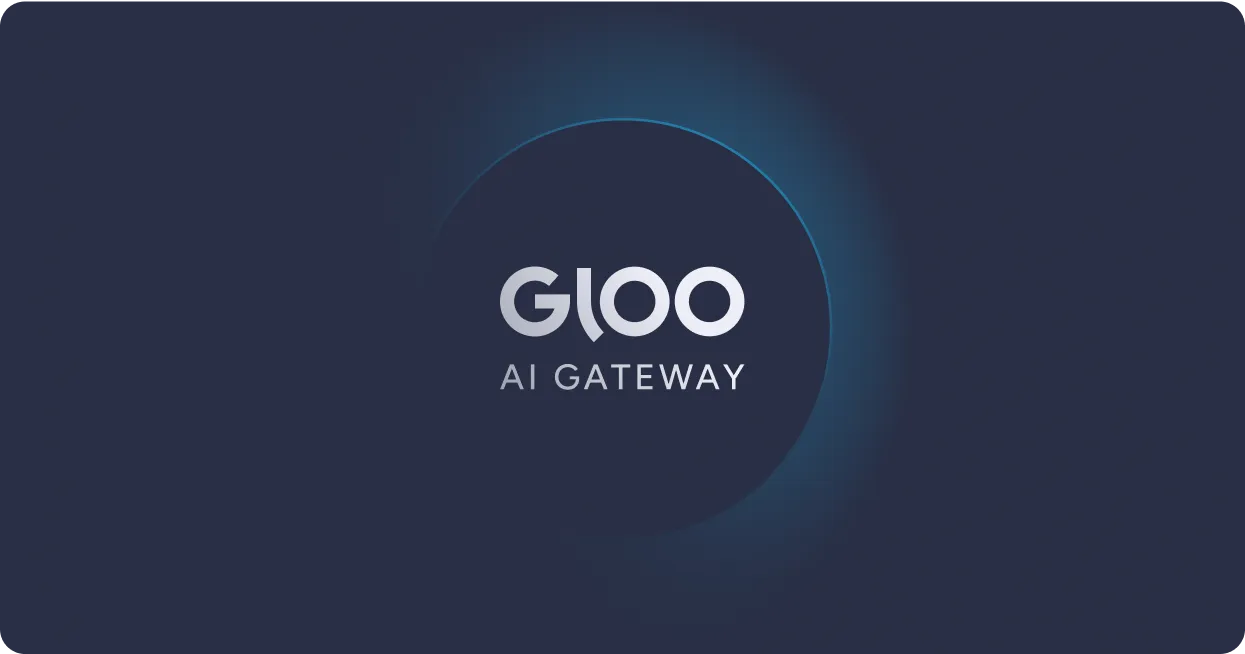 Gloo AI Gateway logo with stylized text on a dark blue background and a glowing circular outline.