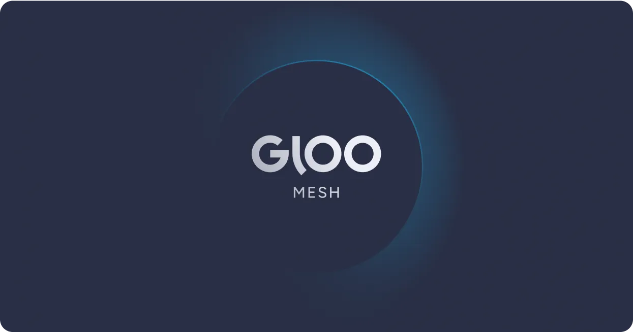 Gloo Mesh logo with stylized text on a dark background.