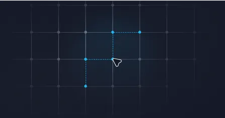 Cursor arrow on a dark grid background with a dotted blue line forming right angles.