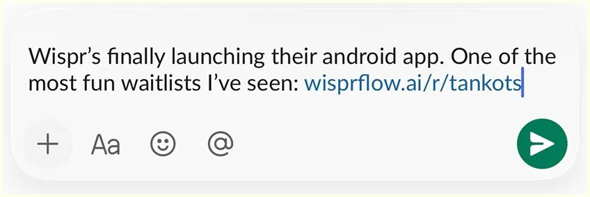 Slack message about Wispr Flow