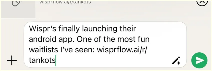 WhatsApp conversation about Wispr Flow