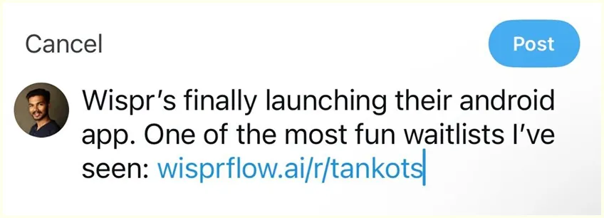 Tweet about Wispr Flow