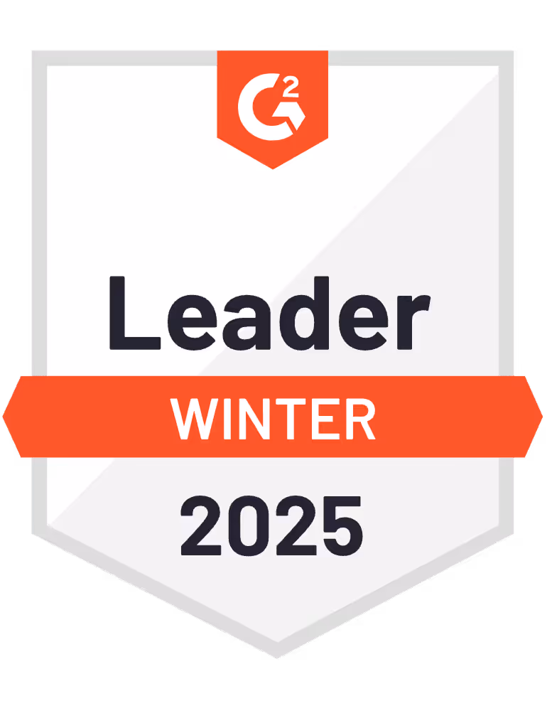 G2 Leader Winter 2025 badge with a white shield and red banner.