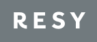 RESY brand logo with stylized black letters on a gray background.
