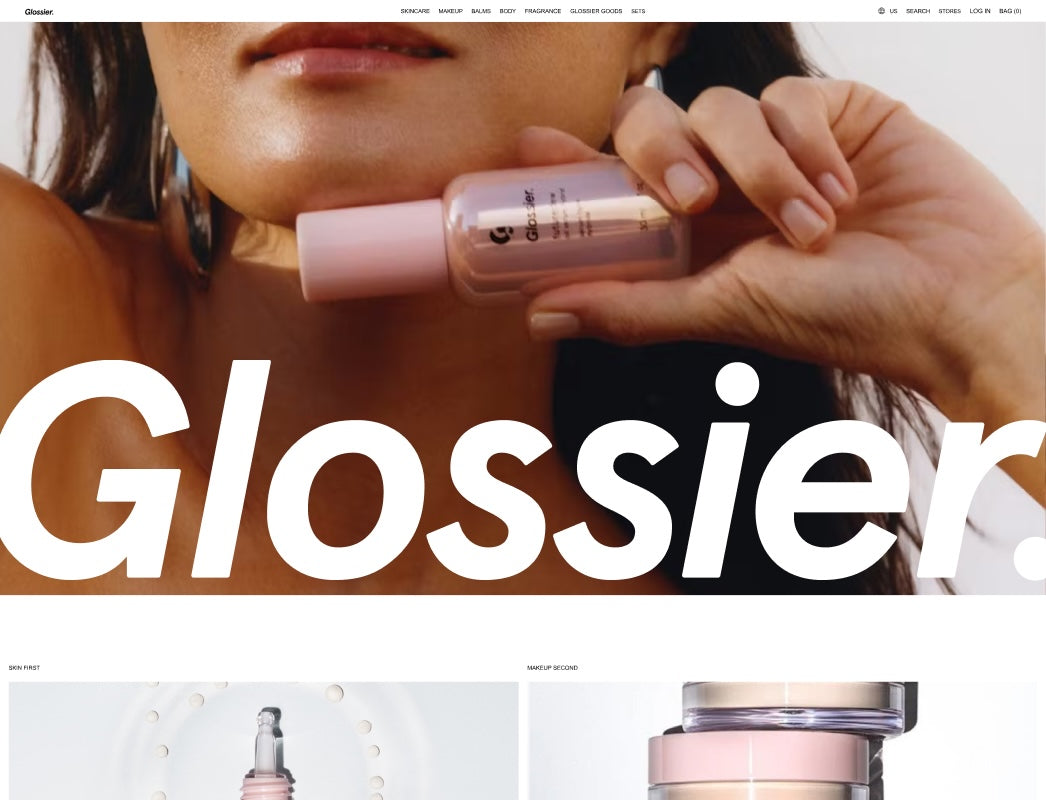 Billede af Glossiers website med salg af skønhedsprodukter