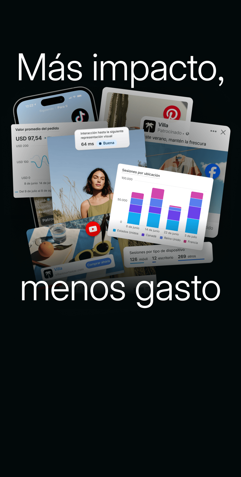 Animación de elementos de la plataforma de Shopify, como informes y estadísticas para comerciantes, ventas, alcance de clientes y pedidos de los clientes que aumentan, aparecen y se apilan uno sobre otro.