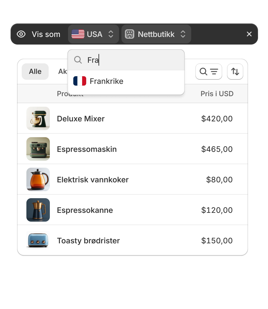 Animasjon som viser filtreringen til et spesifikt marked for å se de detaljerte justeringene