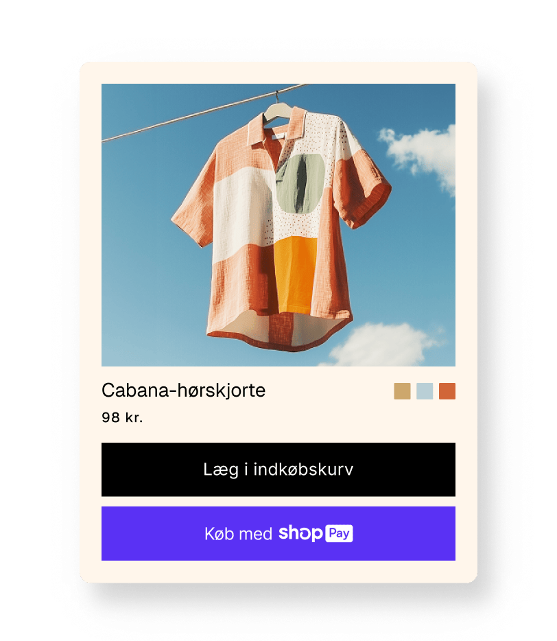 Animation af et billede af en skjorte, der går til Shopify-kassen ved hjælp af Shop Pay.