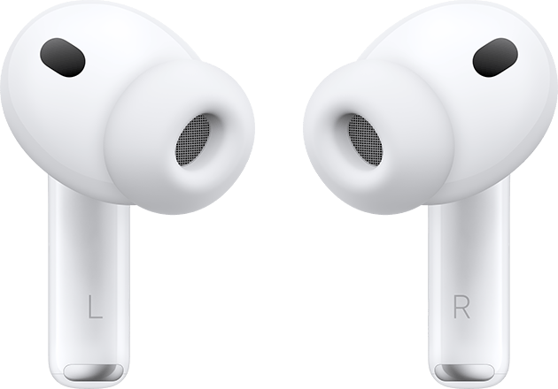 Left and right AirPods Pro with ear tips attached.