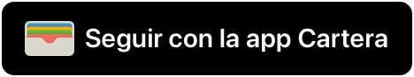 Un ejemplo del botón “Seguir con la app Cartera”