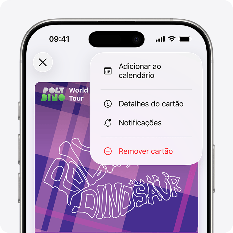 Uma opção para remover um cartão na app Carteira.