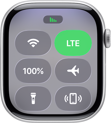 إشارة الشبكة الخلوية الكاملة في "مركز التحكم" على Apple Watch.