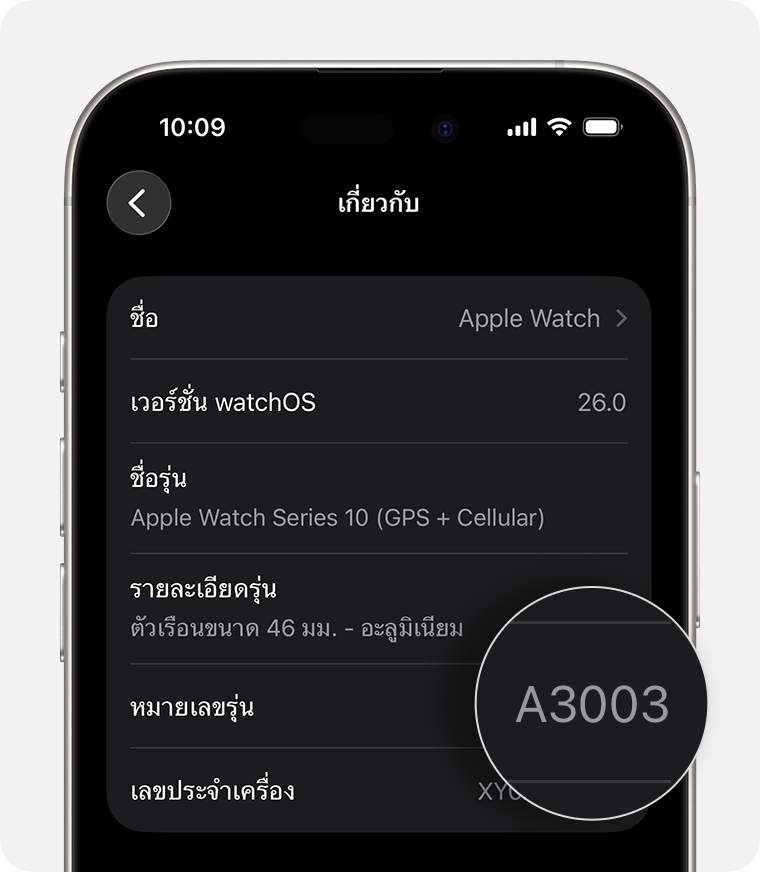 หน้าจอ iPhone ที่แสดงการตั้งค่าทั่วไปสำหรับ Apple Watch