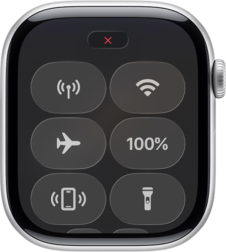 Apple Watch Control Center showing the red X icon