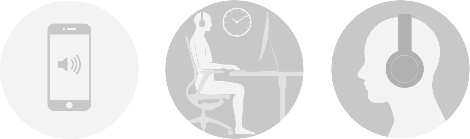 Icons representing ear health and breaks for ergonomic device usage.