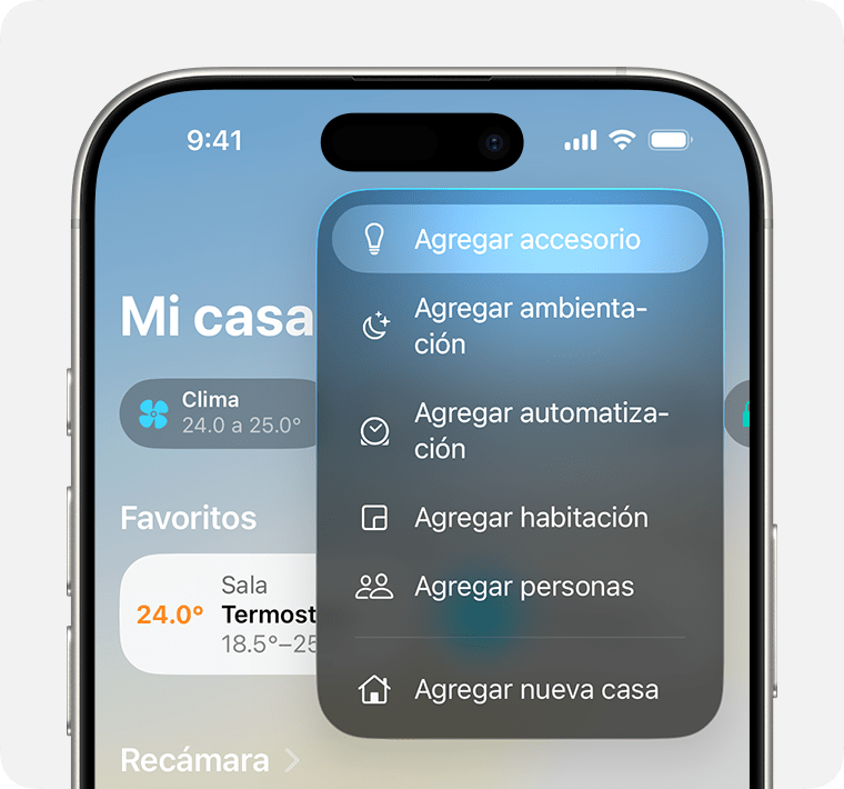 La opción Agregar accesorio aparece en primer lugar después de tocar Agregar.
