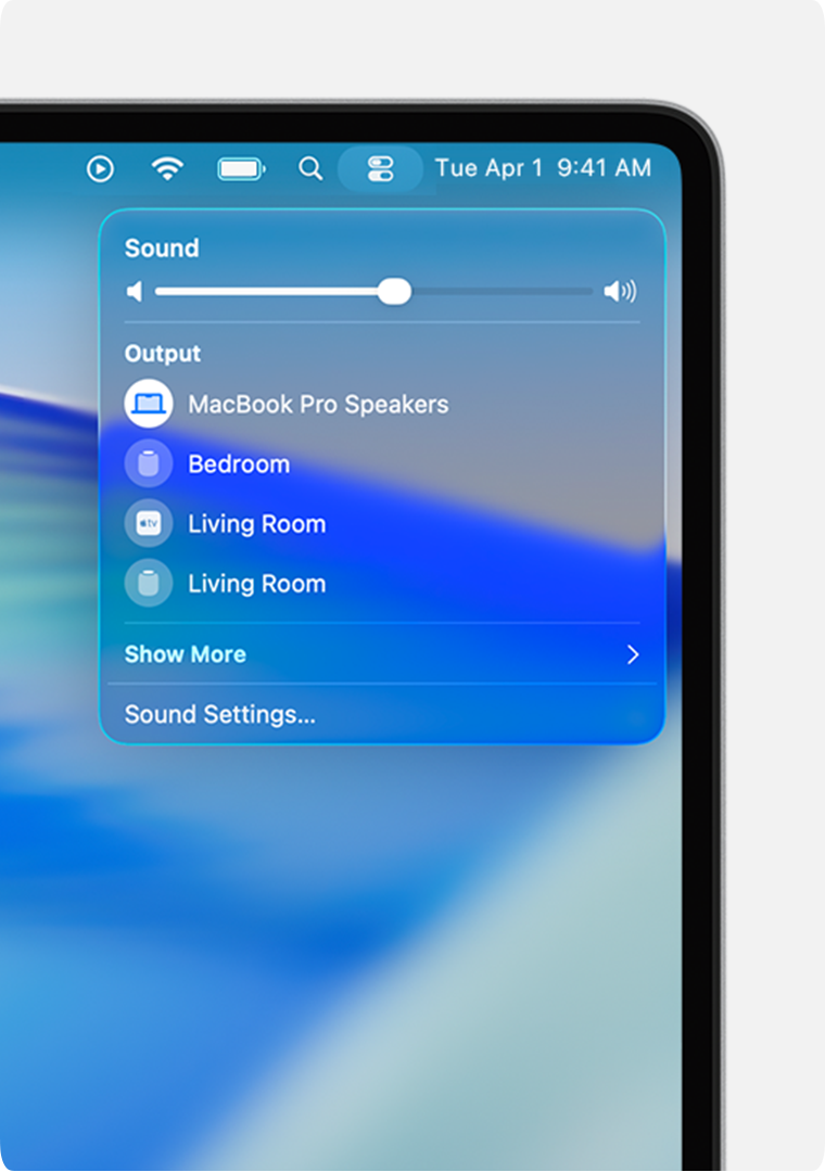 AirPlay speakers listed under Output for audio-streaming selection on Mac