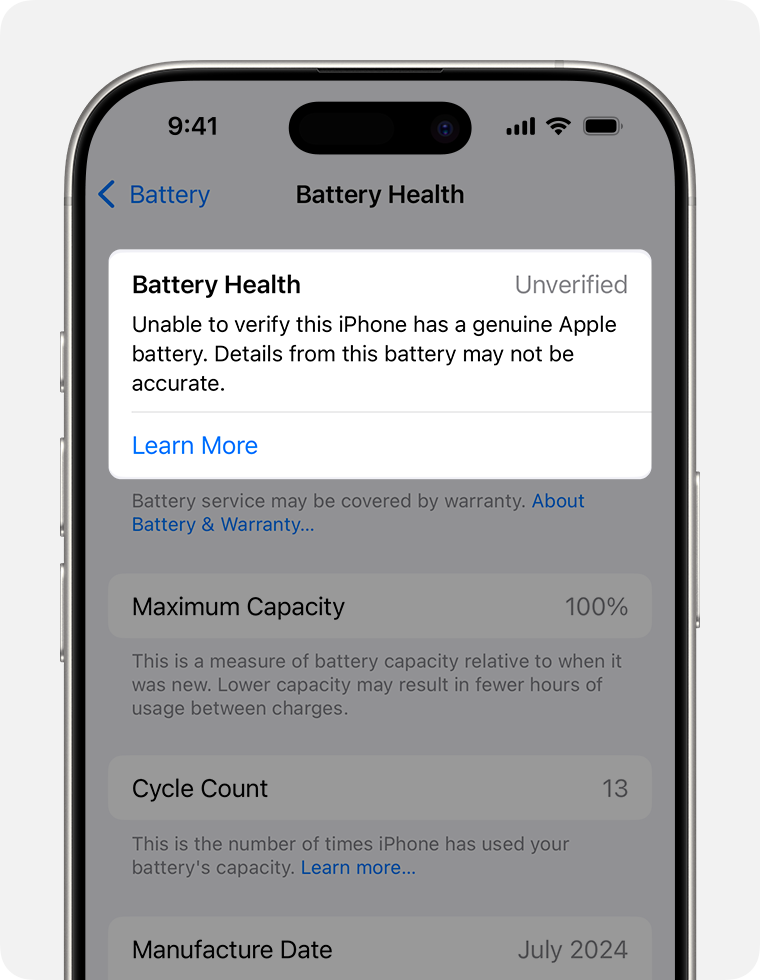 The Battery Health screen, with Battery Health section highlighted.