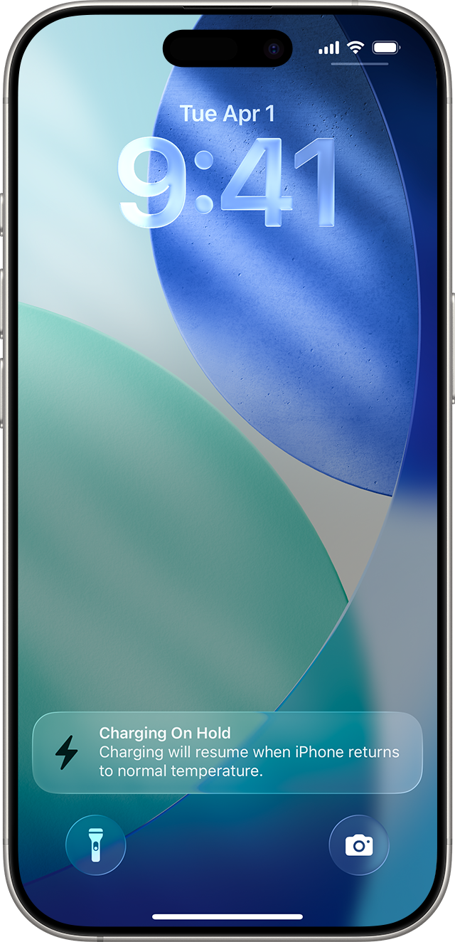 iPhone Lock Screen with the Charging On Hold notification.