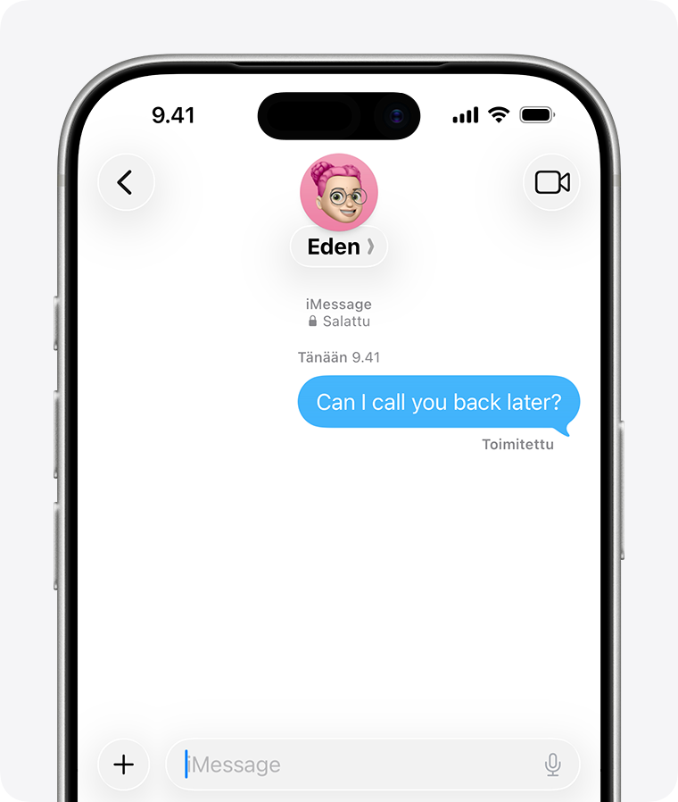 Siniset kuplat osoittavat, että viesti on lähetetty iMessagella.
