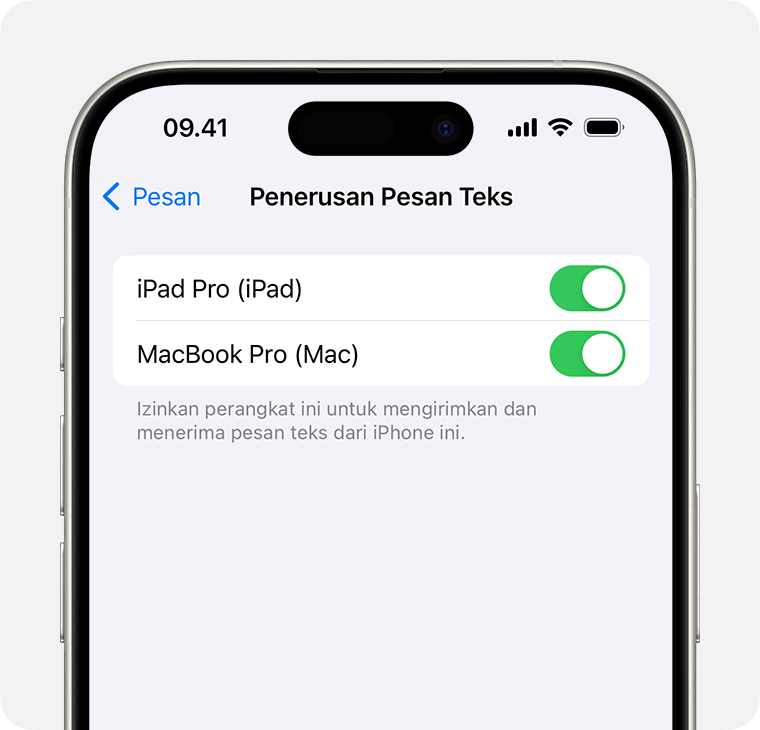 iPhone menampilkan cara mengaktifkan Penerusan Pesan Teks