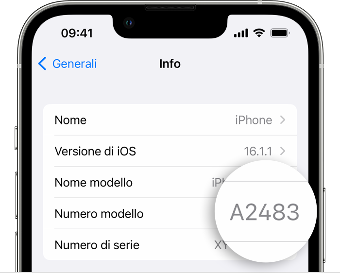 Immagine che mostra la schermata Info.