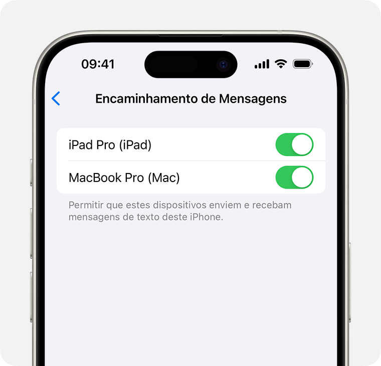 iPhone mostrando como ativar o Encaminhamento de Mensagens de Texto