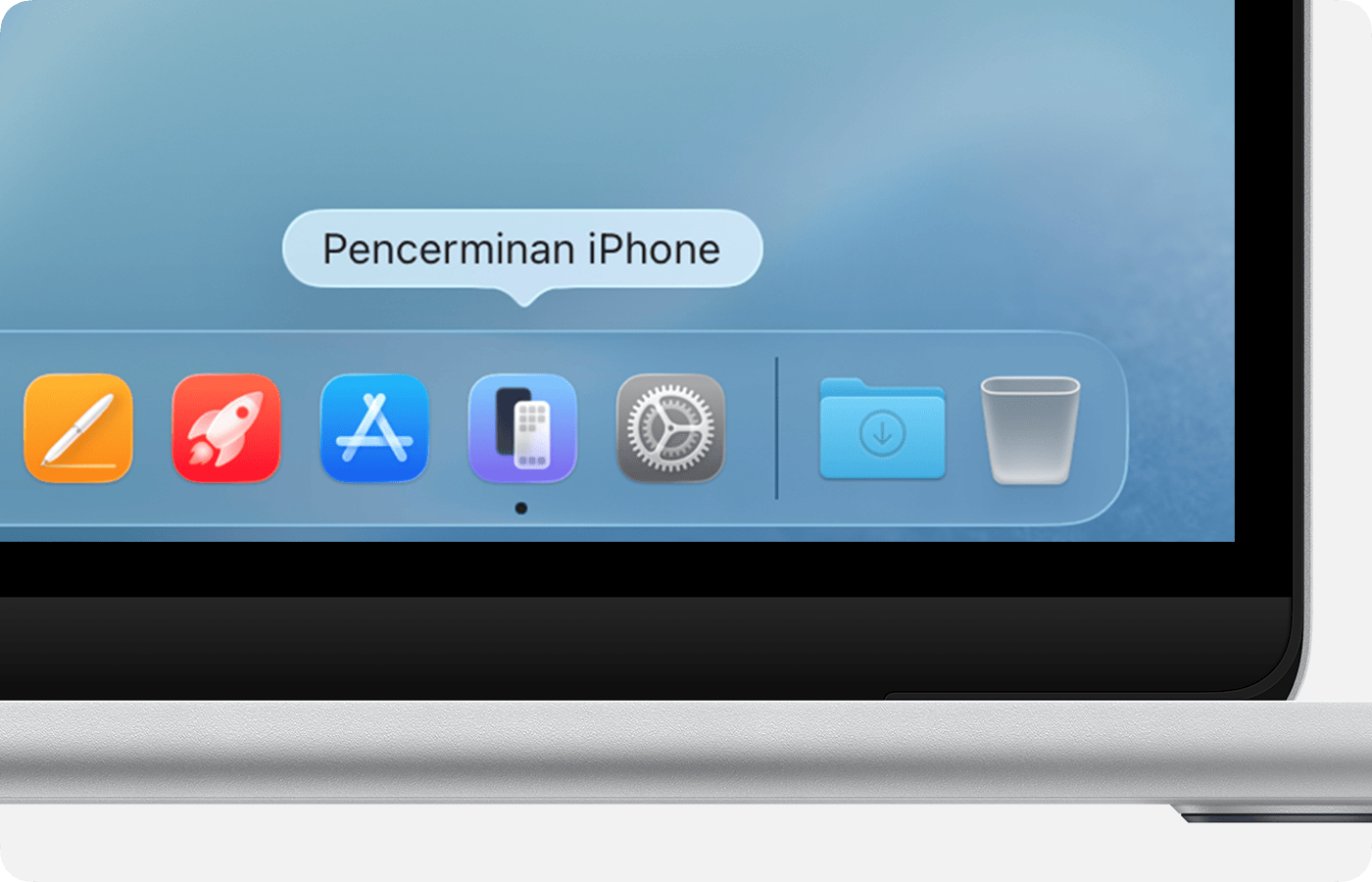 App Pencerminan iPhone di Dock.