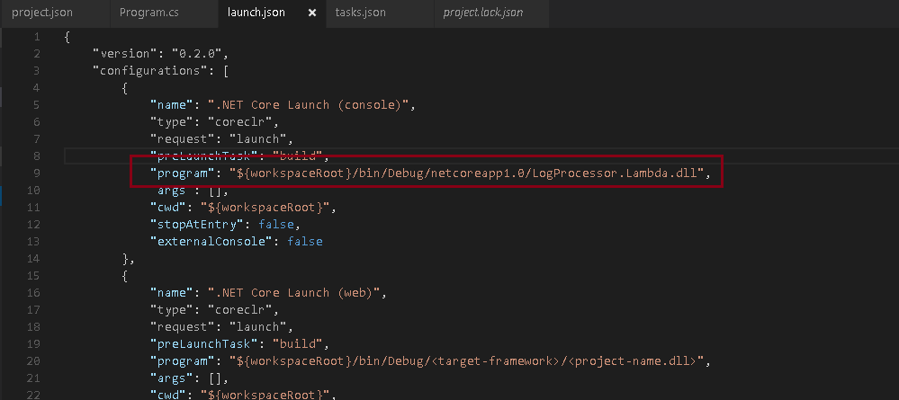 changing launch.json