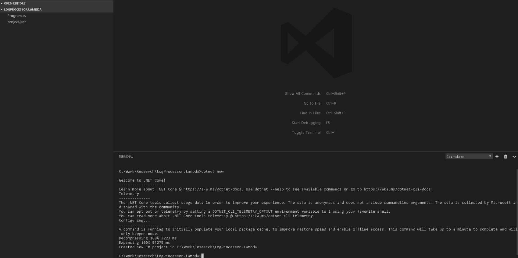 Screenshot of initialize .net