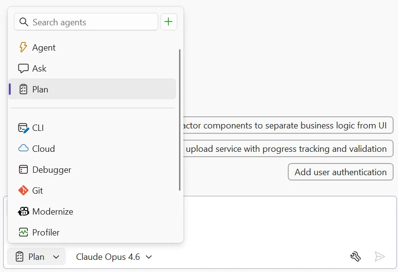 plan selected in agent picker image