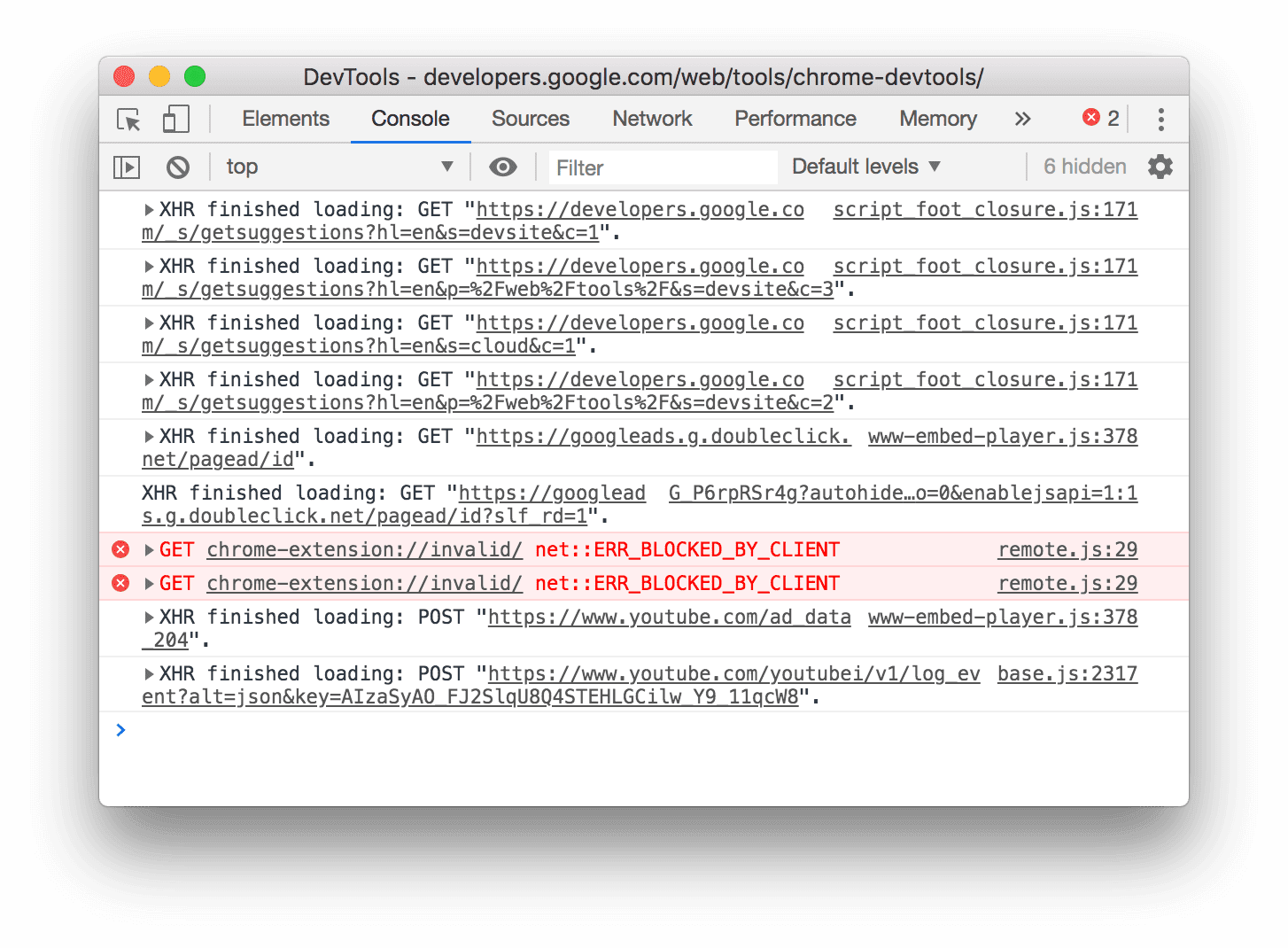 取消分組後,記錄的 XMLHttpRequest 和 Fetch 要求會是什麼樣子。