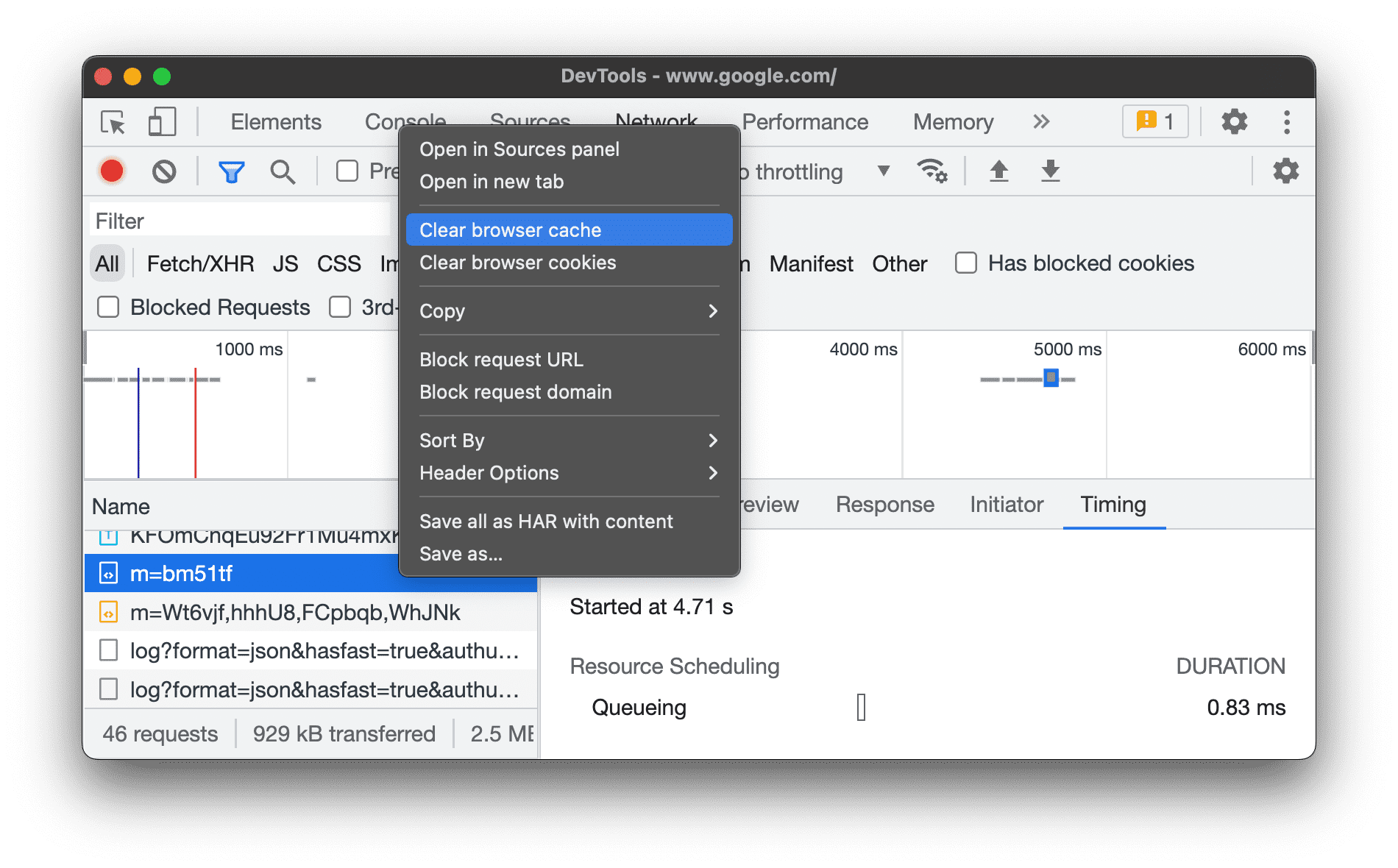 „Browser-Cache leeren“ auswählen
