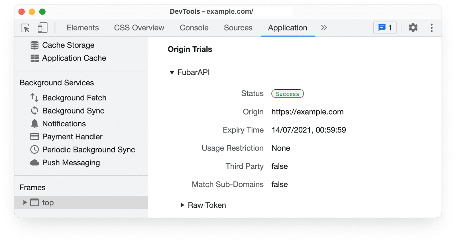 Chrome Geliştirici Araçları'ndaki Uygulama panelinde kaynak denemeleriyle ilgili bilgiler.