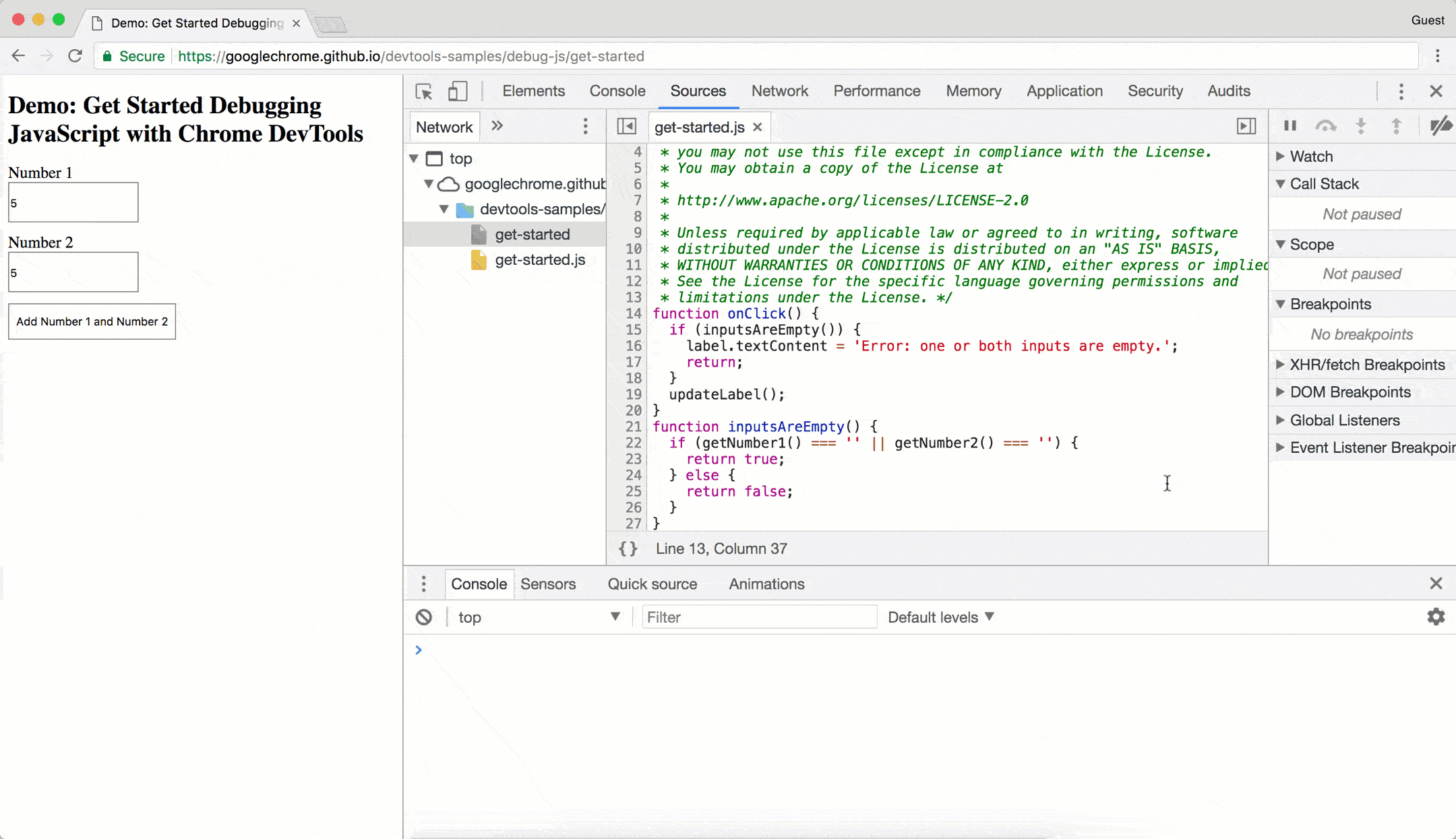 การแก้ไข JavaScript ในแท็บเอดิเตอร์