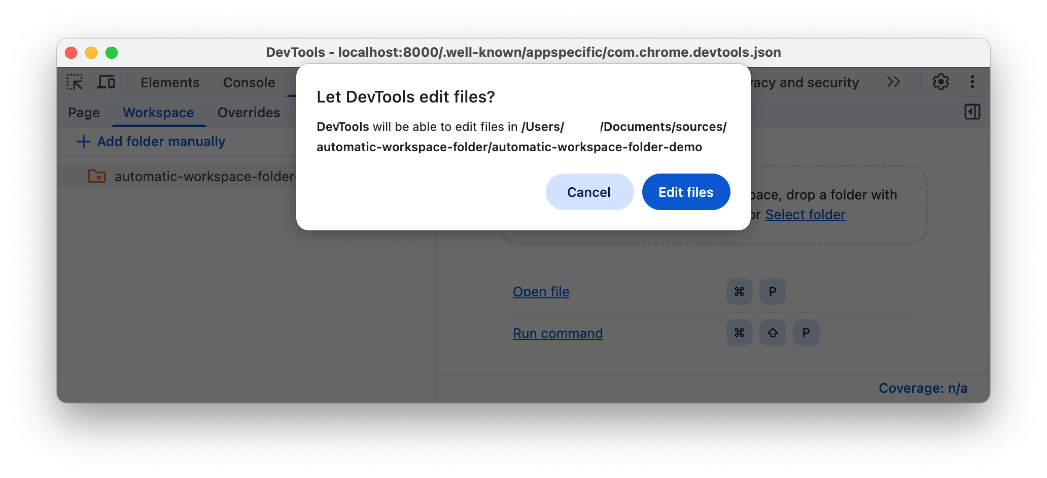 מופיעה בקשה לתת ל-DevTools גישה לתיקייה.